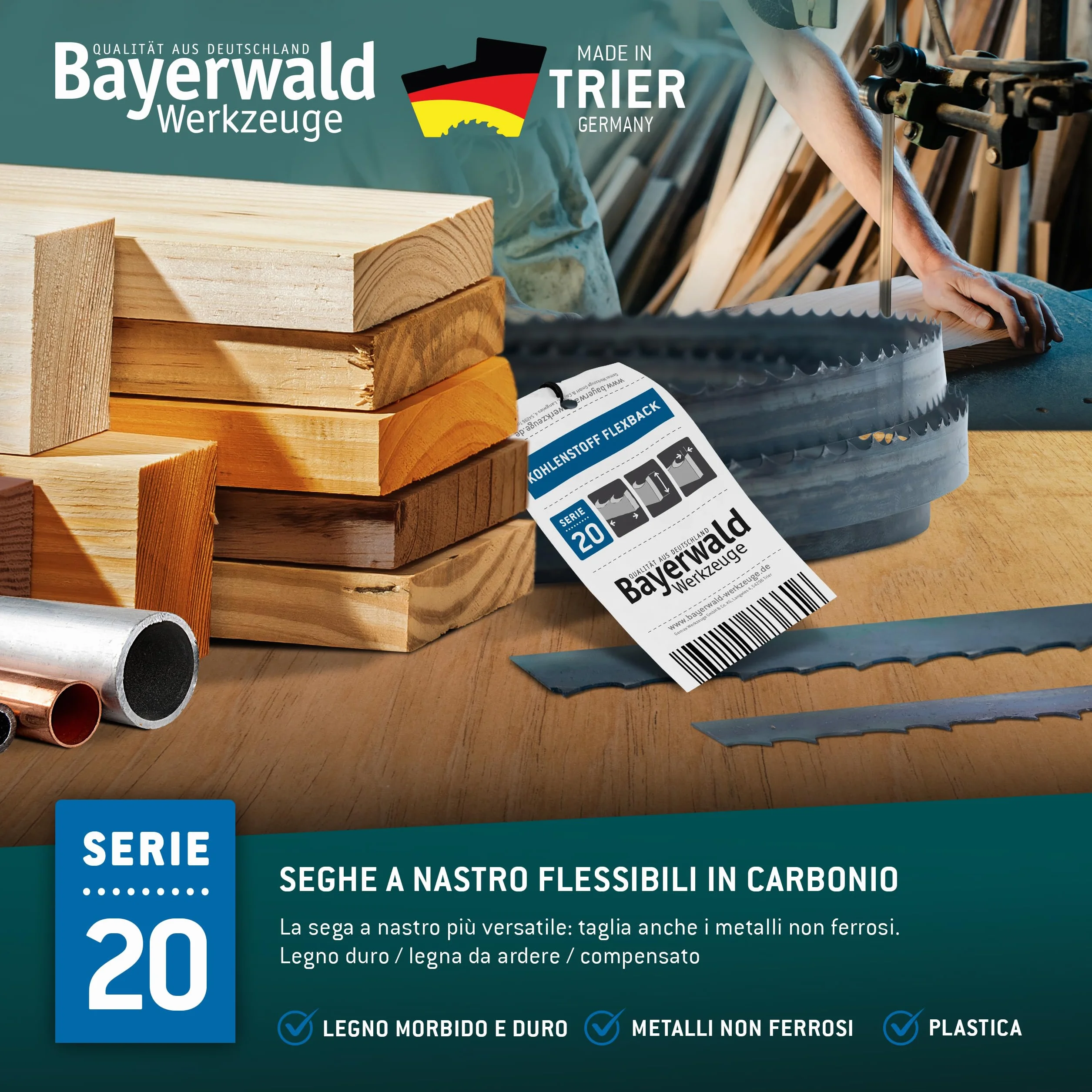 Bayerwald - Lama per sega a nastro in acciaio, 2225 x 13 x 0,36 x 4, legno, metalli non ferrosi, plastica, lamiera sottile per sega a nastro adatto per Metabo BAS380 e molto altro ancora.