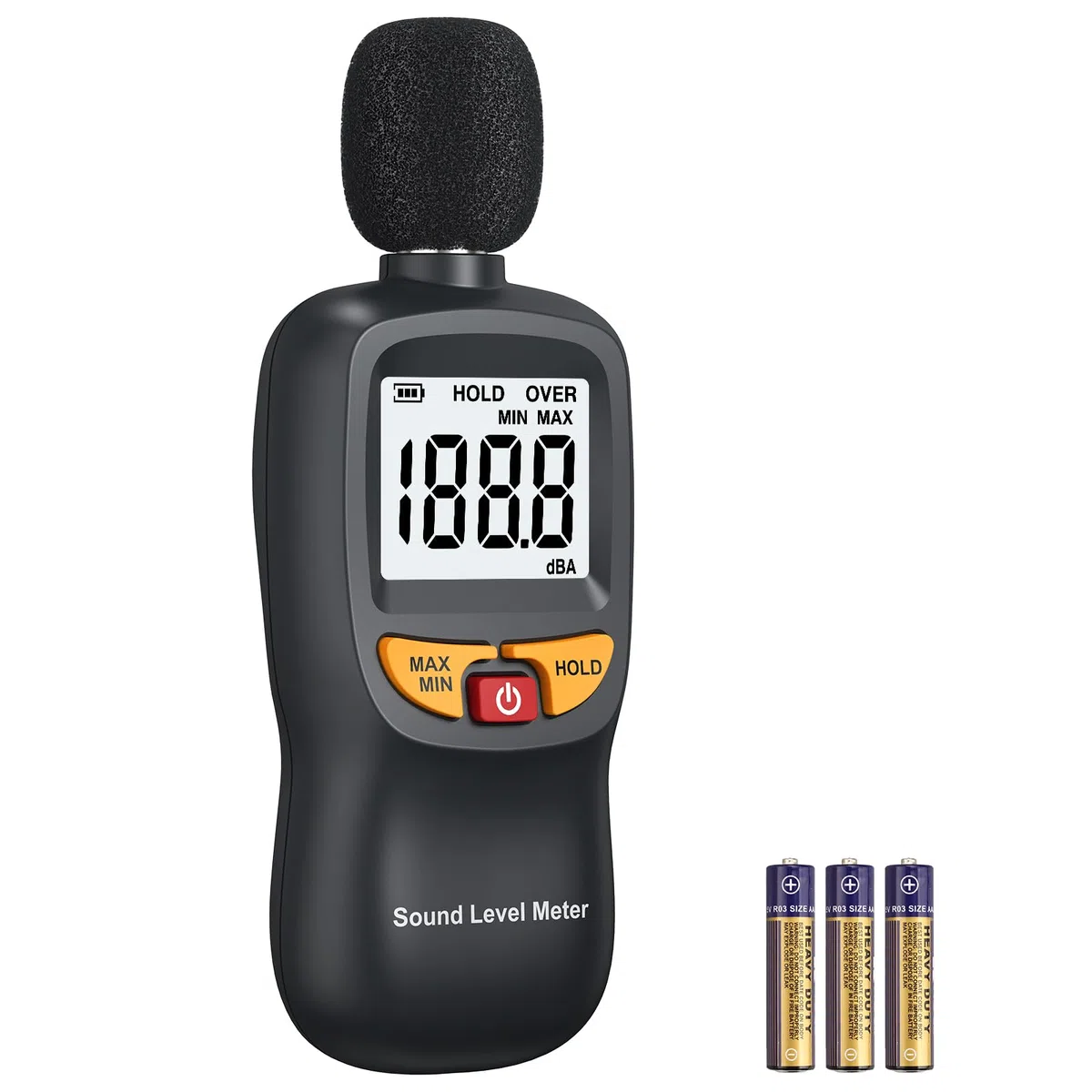 Fonometro Digitale Portatile 30-130dB (A) con LCD Retroilluminato | Misuratore di Livello Sonoro Ponderato A con Precisione ±1,5dB , Funzione MAX/MIN e Data Hold per Ufficio, Fabbrica, Cantieri