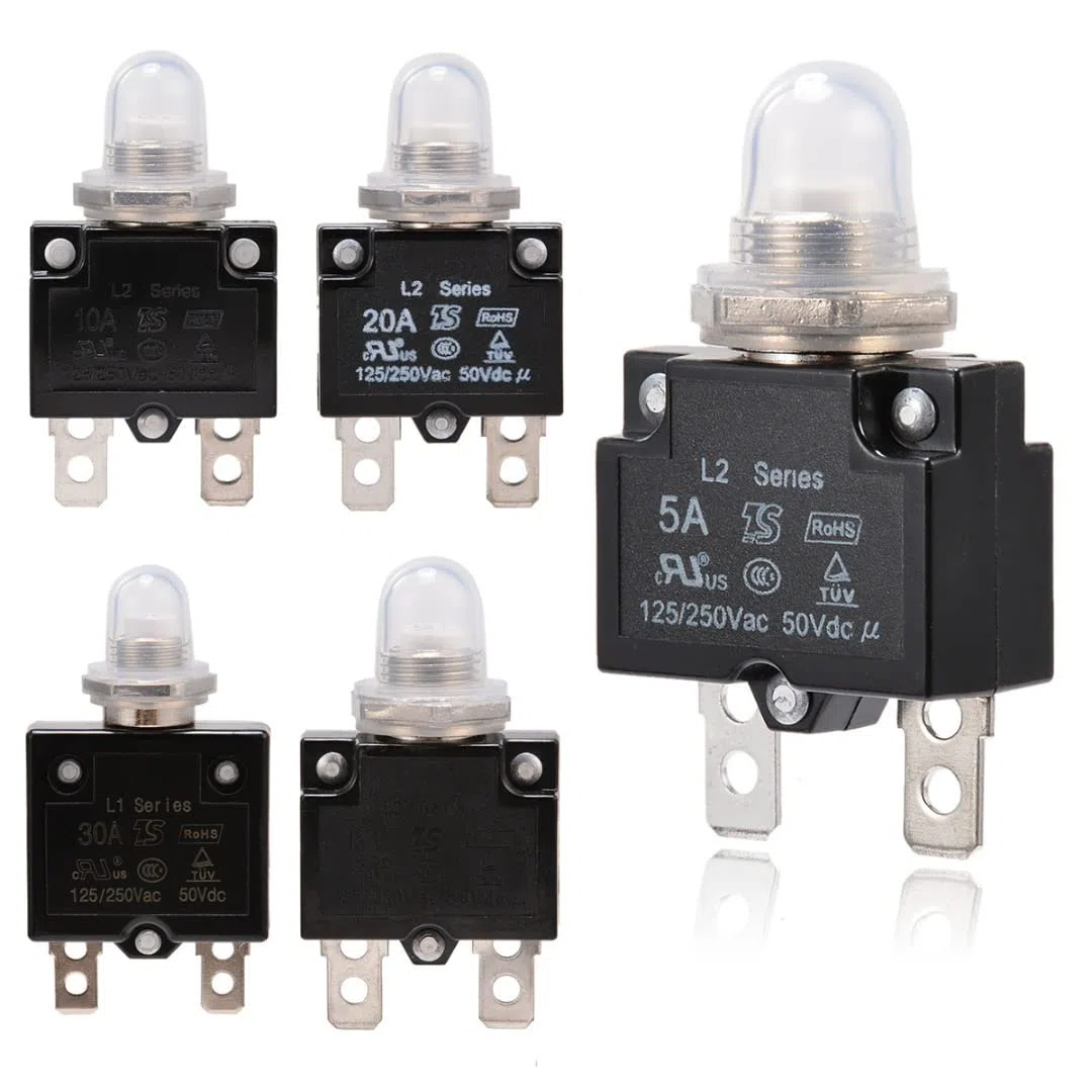 Circuit Breaker 1X 5A/10A/15A/20A/30A Circuit Breaker 12V/24V Push Button Resettable Thermal Circuit Breaker Panel Mount with Waterproof Cap (Size : 15A)
