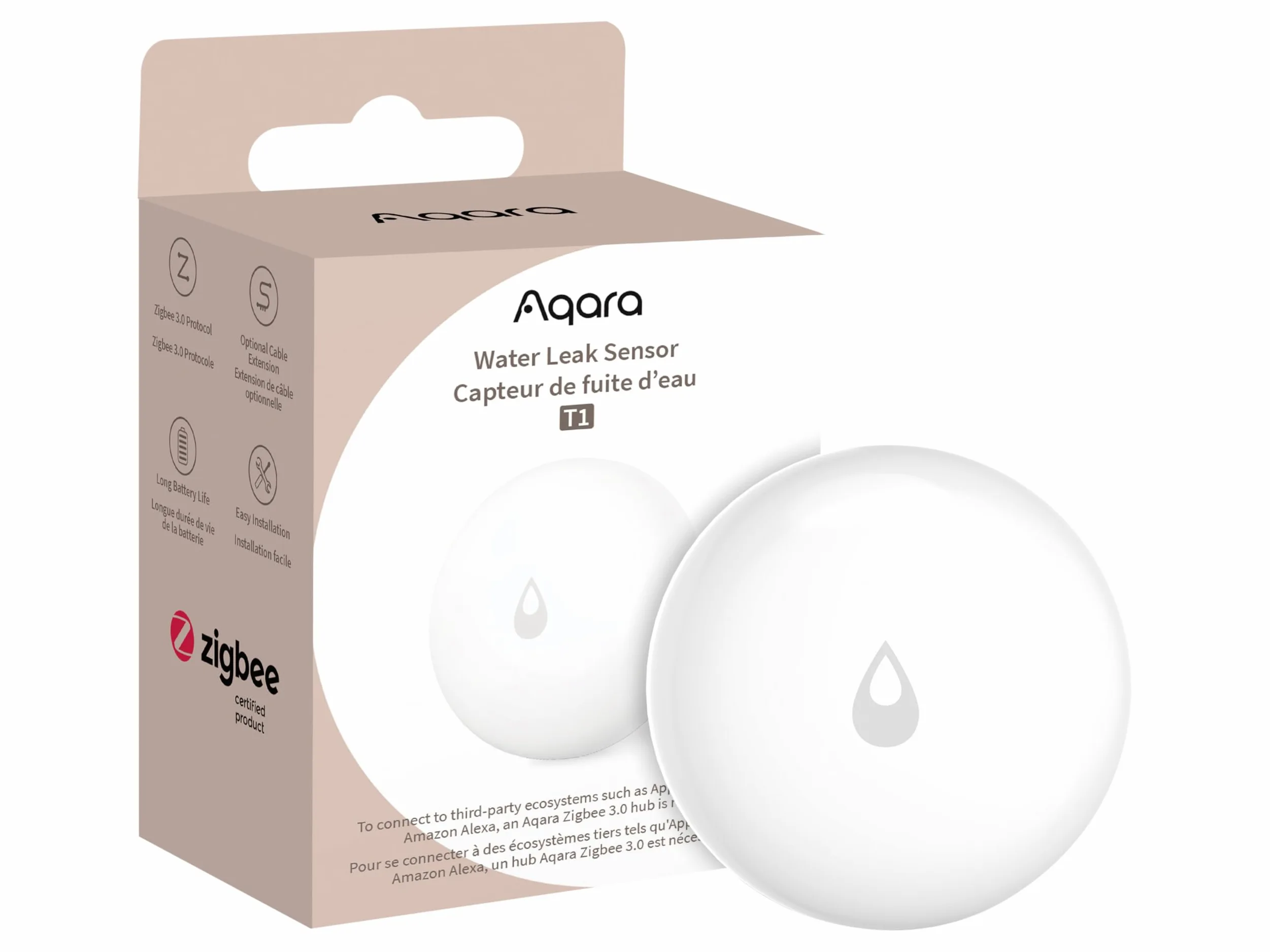 Aqara Water Leak Sensor T1 Wireless Zigbee: Sensore di Rilevamento Livello di Acqua per Perdite e Allagamenti in Cantina, Garage e Taverna