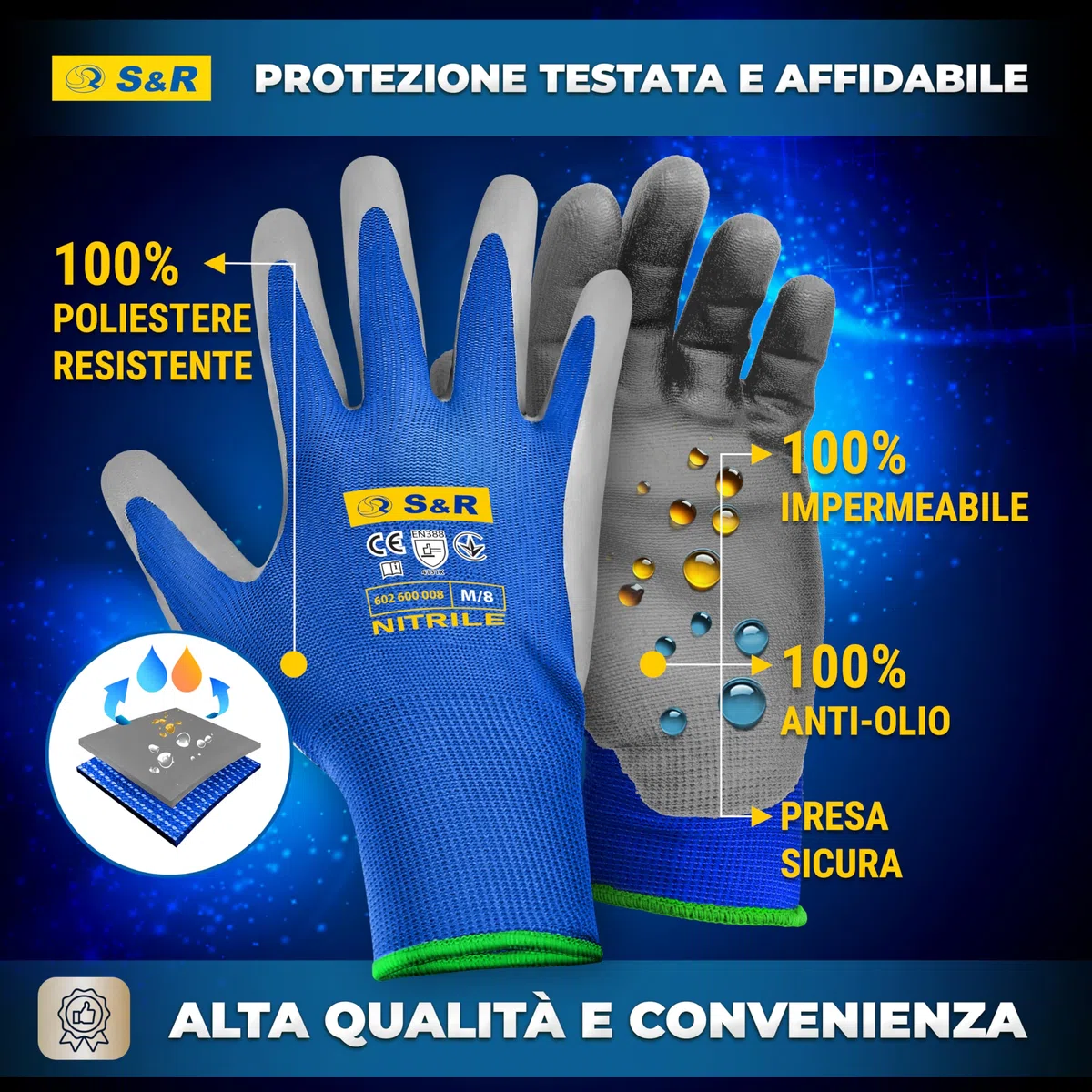 S&R 24 Paia Guanti da Lavoro Uomo in Nitrile resistente L/9. Guanti Montaggio Meccanico Giardinaggio Bricolage. Antiscivolo e antiabrasione.