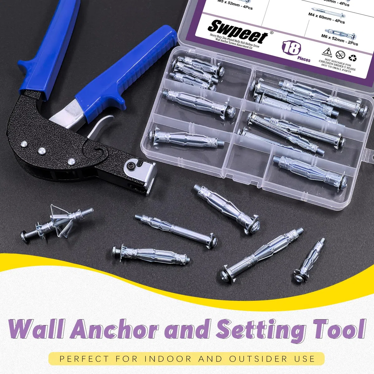 Swpeet Kit di ancoraggio con bullone a levetta e cavo per appendere oggetti pesanti sul muro a secco 19Pcs 5Sizes M4 M5 M6 zincato acciaio al carbonio Cave Drive Wall Anchor con Wall Anchor