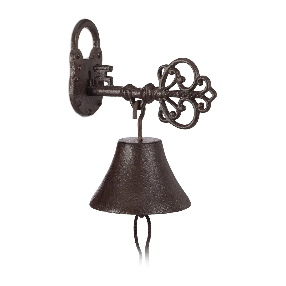 Relaxdays Campanella per Porta in Ghisa, Chiave e Lucchetto, Fascino Retro, Casa e Giardino Stile Rustico, Rosso Scuro