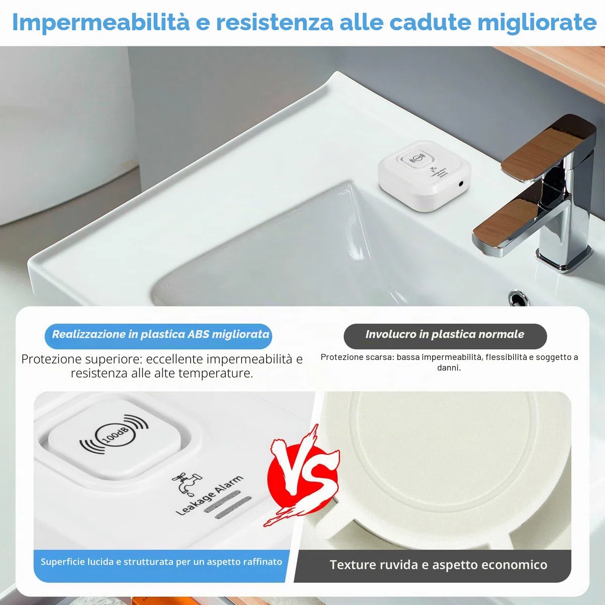 Sensore Livello Acqua WIFI, Rilevatore Perdite Acqua Tubi con Cavo Sonda Esteso e Staccabile da 105 cm, Rilevatori di Acquada 100 dB con App Tuya, 3 Tipi di Rilevamento per Casa, Cucina, Bagno (2,4G)