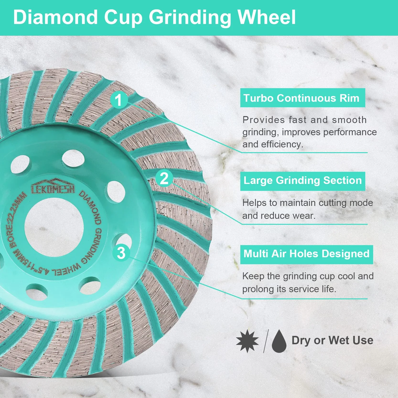 Mola a Tazza Diamantata - 125mm Disco Diamantato per Granito Marmo Muratura,Disco Smerigliatura Turbo per Calcestruzzo LEKOMESH