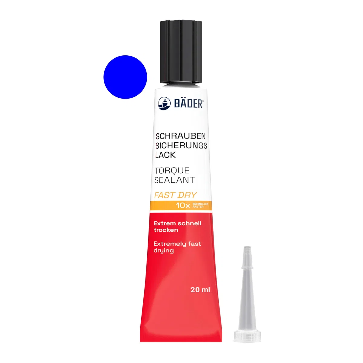 La vernice protettiva originale FAST DRY blu da 20 ml di BÄDER LACKE. Il riferimento 1962 – strumento per sicurezza, firma, sigillatura, nonché per la prova della manomissione
