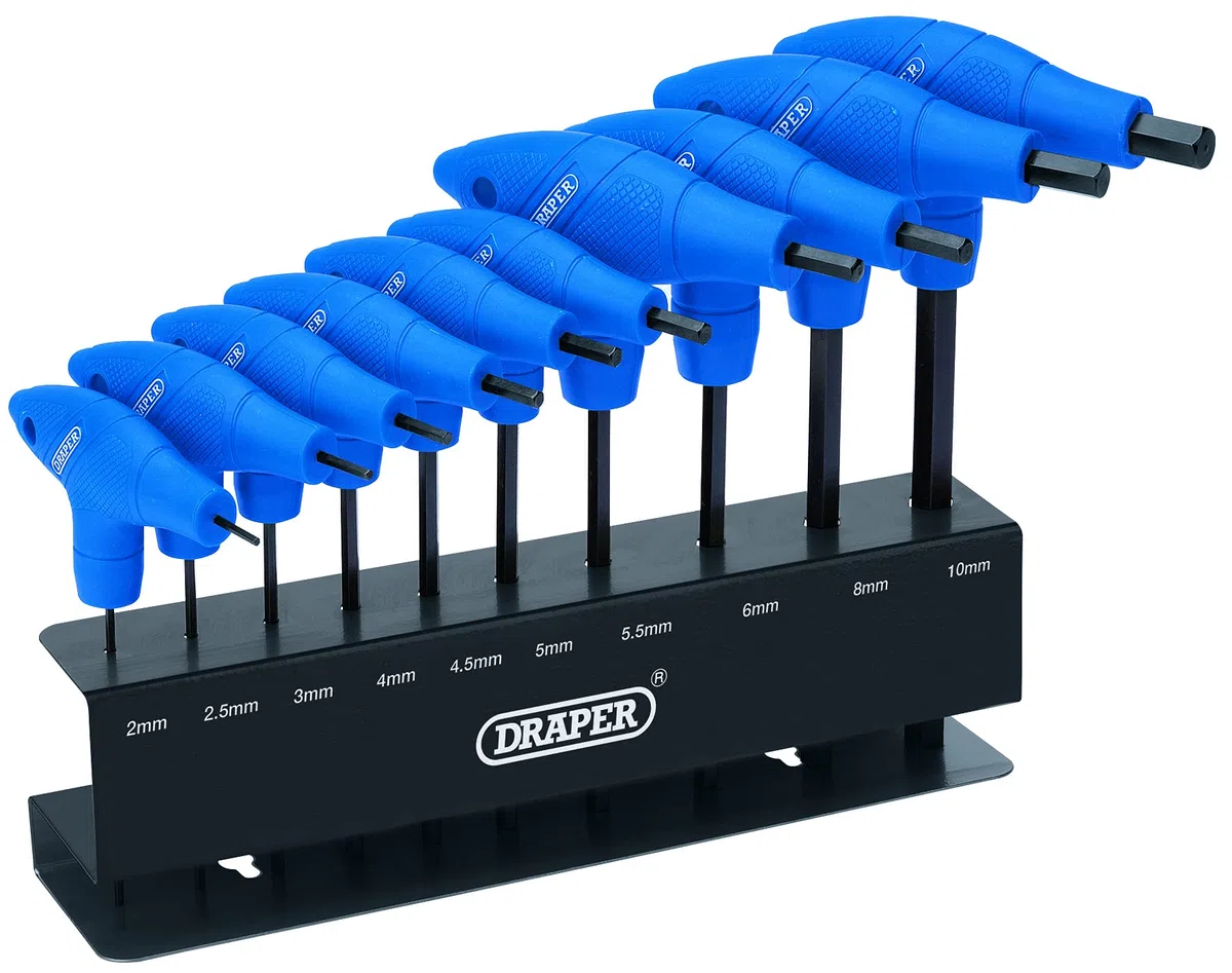 Draper 33869 Expert - Set di 10 chiavi esagonali a brugola con impugnatura a T metrico, con portapacchi
