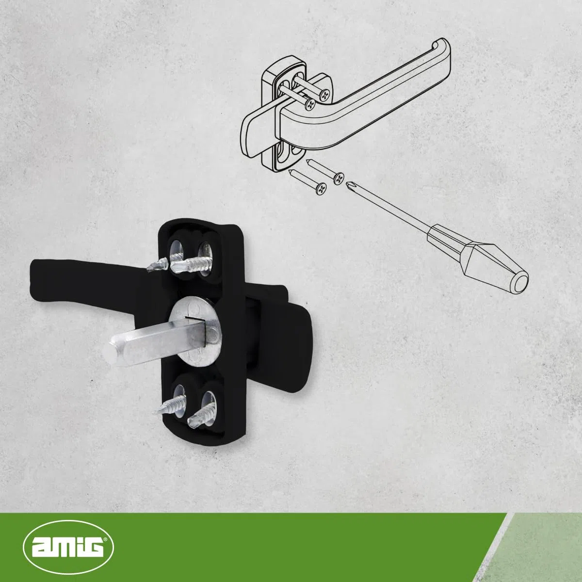 Amig - Set di Maniglia a Rosetta Rinforzata - Modello Sendoa - Realizzata in Alluminio - Misura: 125 X 66 mm - Quadrettino da 8 mm - Nero