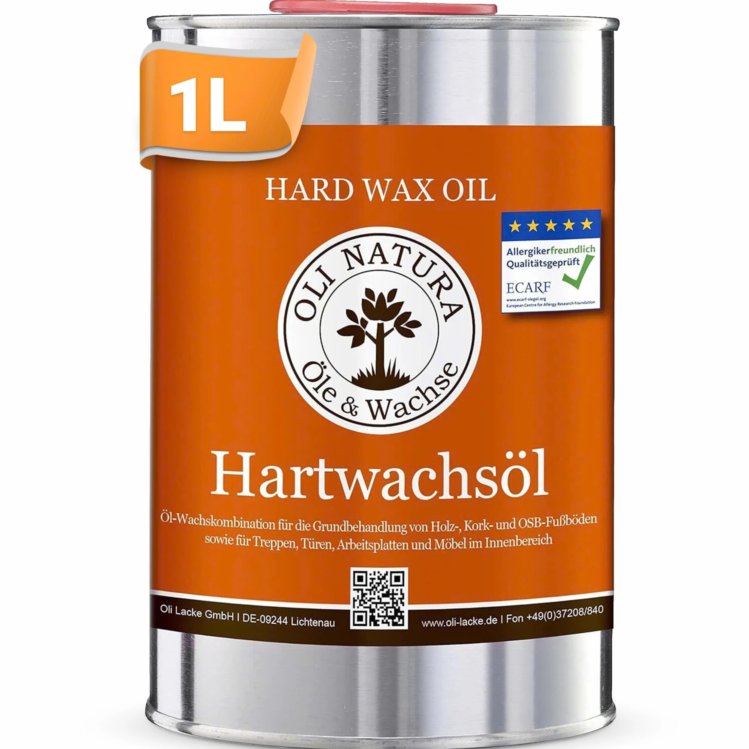 Olio di cera dura OLI-NATURA testato, anallergico, certificato per alimenti, 1 l, incolore – naturale