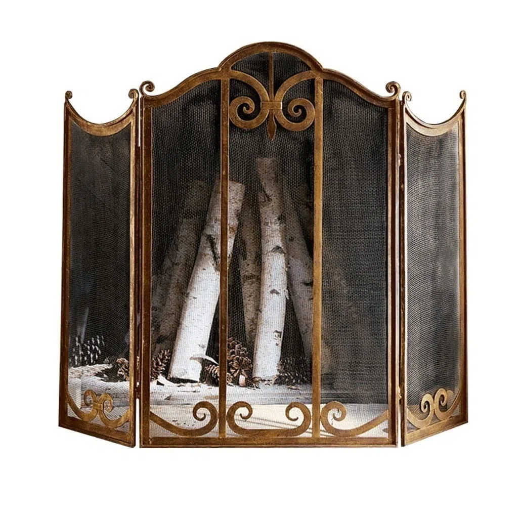 Pantalla De Chimenea De Metal con 3 Paneles De Protección Contra Chispas De Hierro Forjado, Resistente A La Humedad, Sólida, para Exteriores, Accesorios para Herramientas,