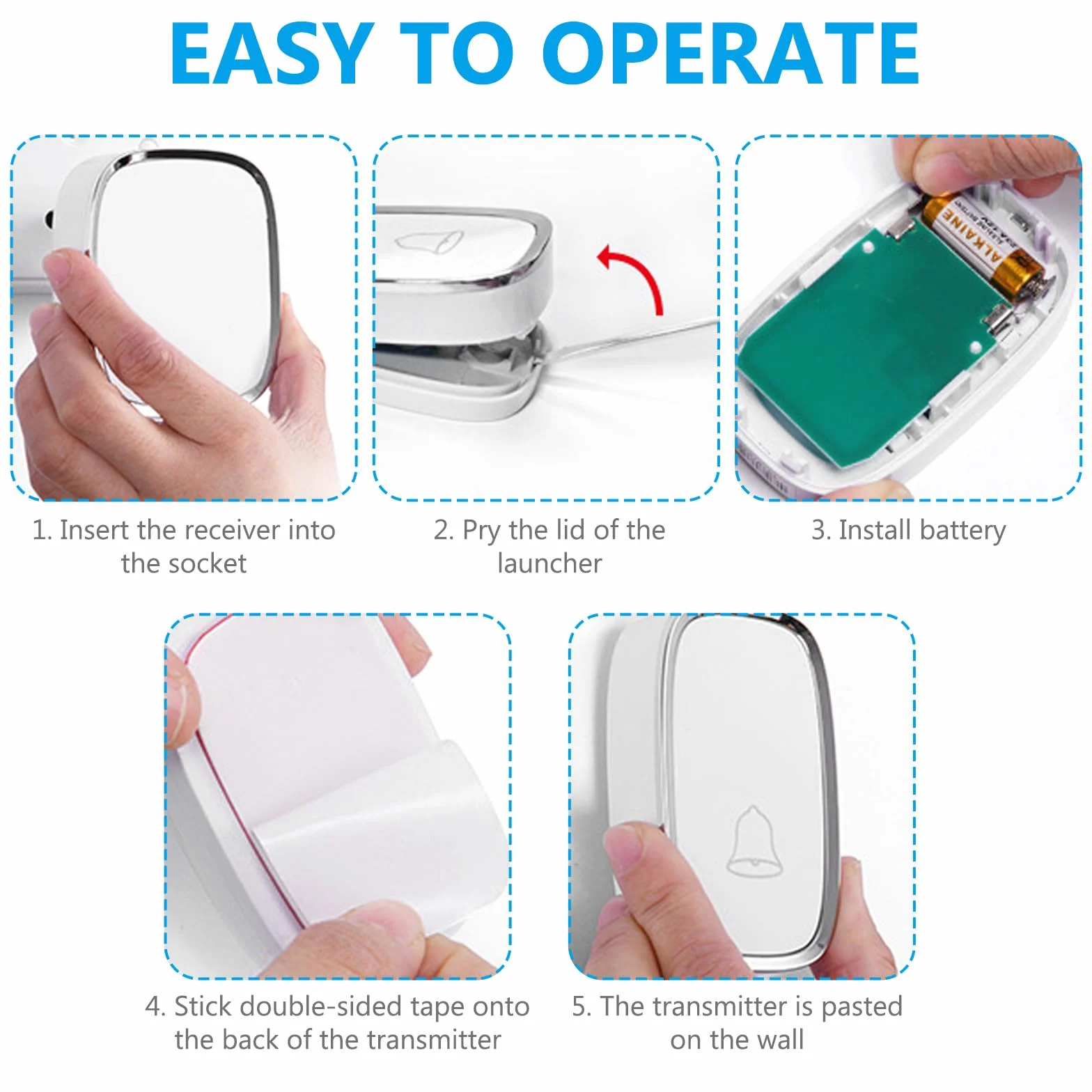 Campanello Senza Fili da Esterno: Campanello Wireless, Campanello Senza Fili da Interno, Doorbell Impermeabile IP44, 1 Trasmettitore e 2 Ricevitore, 58 Suonerie 5 Volume, Indicatori LED, Portata 300m