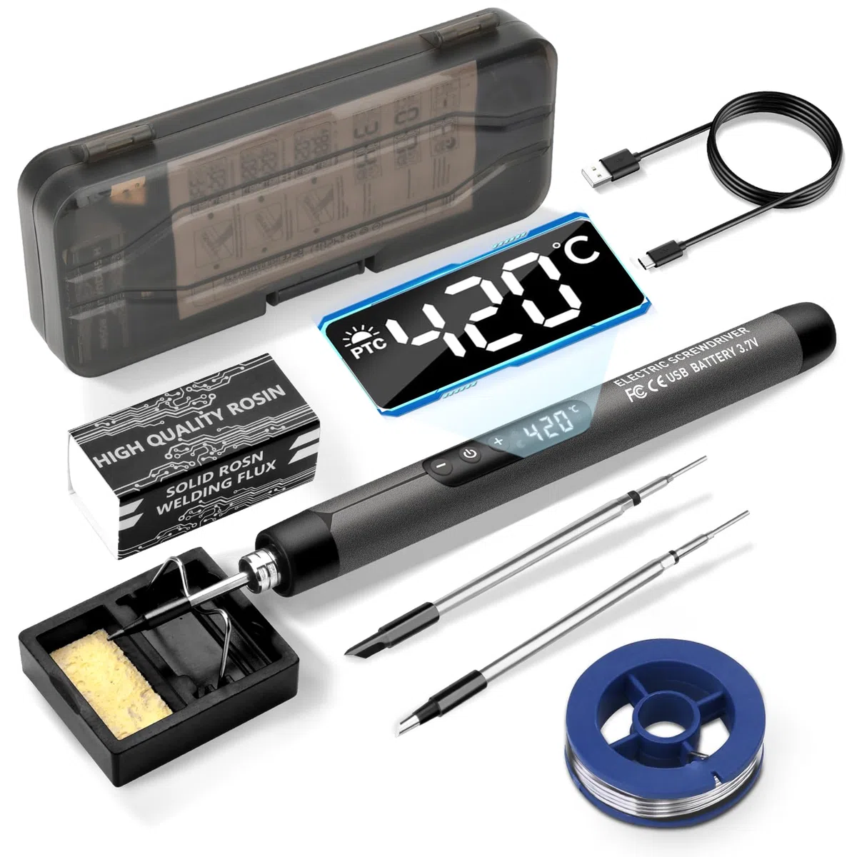 Diymore Set di Saldatore a Batteria Ricaricabile USB Con LCD,260 ℃-420 ℃ Saldatore Ricaricabile con Display della Temperatura