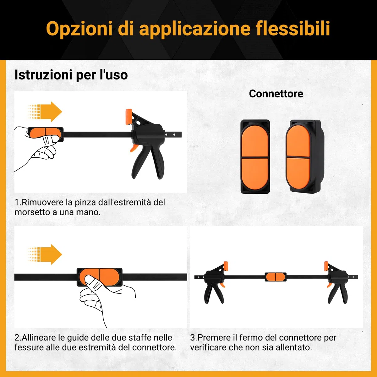 Morsetti da Falegname con Connettore 2 Pezzi | Set di Morsetto per Legno Sgancio Rapido Serraggio 100 kg, Apertura 0-720 mm, Campo di Allungamento 154–950 mm, Fissaggio con Una Sola Mano