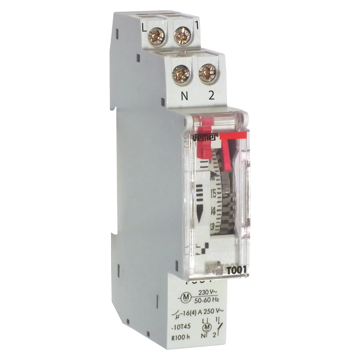 VEMER VE786900 T001 - Interruttore Orario Elettromeccanico a Cavalieri, Timer con Programmazione Giornaliera, 1 Modulo DIN, Bianco