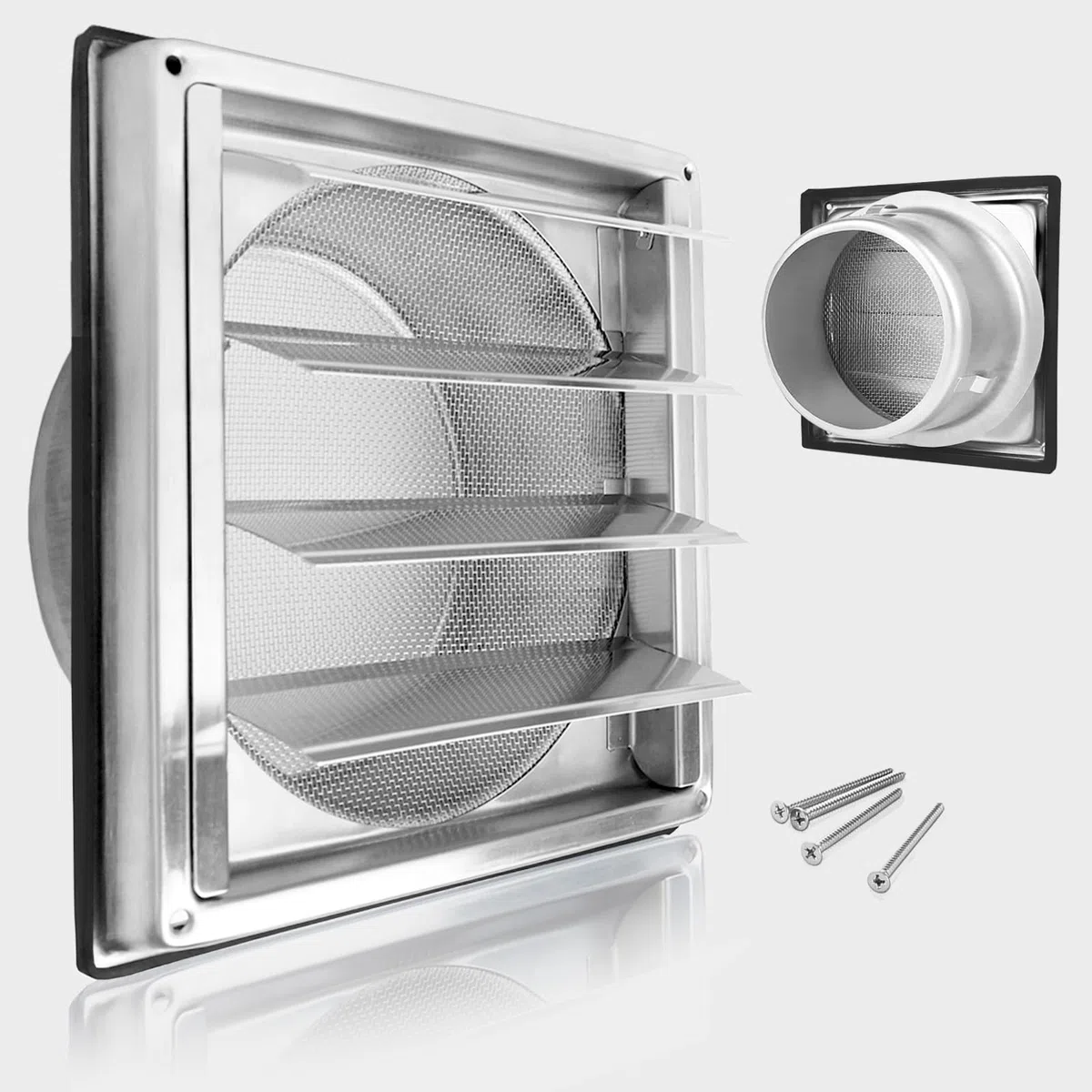 Griglia di ventilazione 150 mm, griglia di scarico esterna in acciaio inox 304, griglia di ventilazione con protezione dagli insetti (griglia fissa), Griglia Di Ventilazione Con Lamelle Mobili