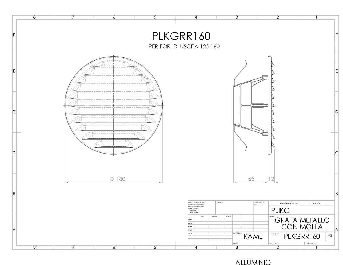 Plikc - Griglia aerazione tonda in con rete anti insetti - MADE IN ITALY (Rame 125/160mm)