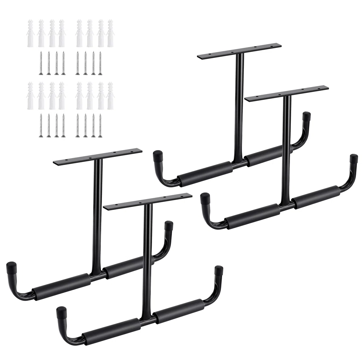 Sinoer Metal Garage Ganci di stoccaggio a soffitto, ganci montati a parete, ganci utilitari resistenti per scala, bici, legno, strumenti e altri oggetti sfusi (4 Pack, nero)