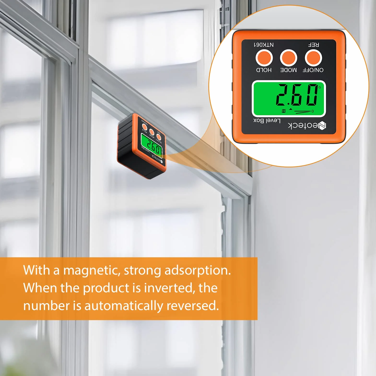Neoteck Angle Finder Digitale/LCD Goniometro Inclinometro Impermeabile Digitale/Bevel Box Livello Misuratore Angolo Magnetico Auto Spegnimento - Colore Arancione