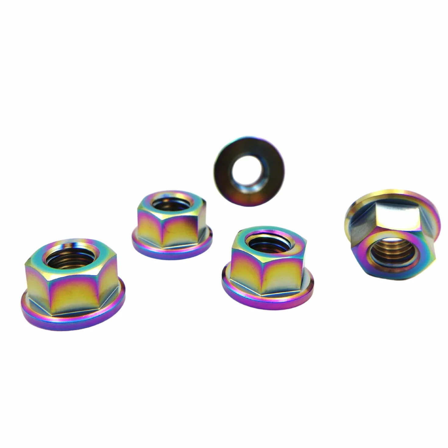 RISON-Titanium 5 Pezzi Dado Flangiato Esagonale in Titanio M5x0.8mm, Dadi Esagonali di Bloccaggio DIN 1661, Dadi a Flangia Autobloccante di Pignone Controdado per Moto