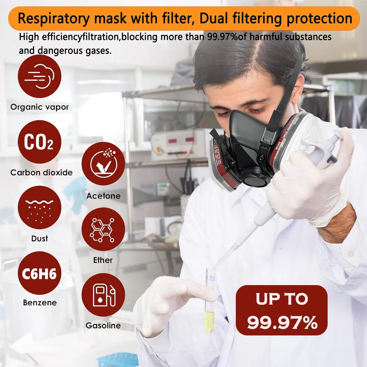 Maschera di Protezione Respiratore Professionale con 22 Filtri Maschera Antipolvere Respiratorio Riutilizzabile AntiGas per Pittura/Costruzione/Spruzzatura Chimica/Levigatura/Lucidatura ecc