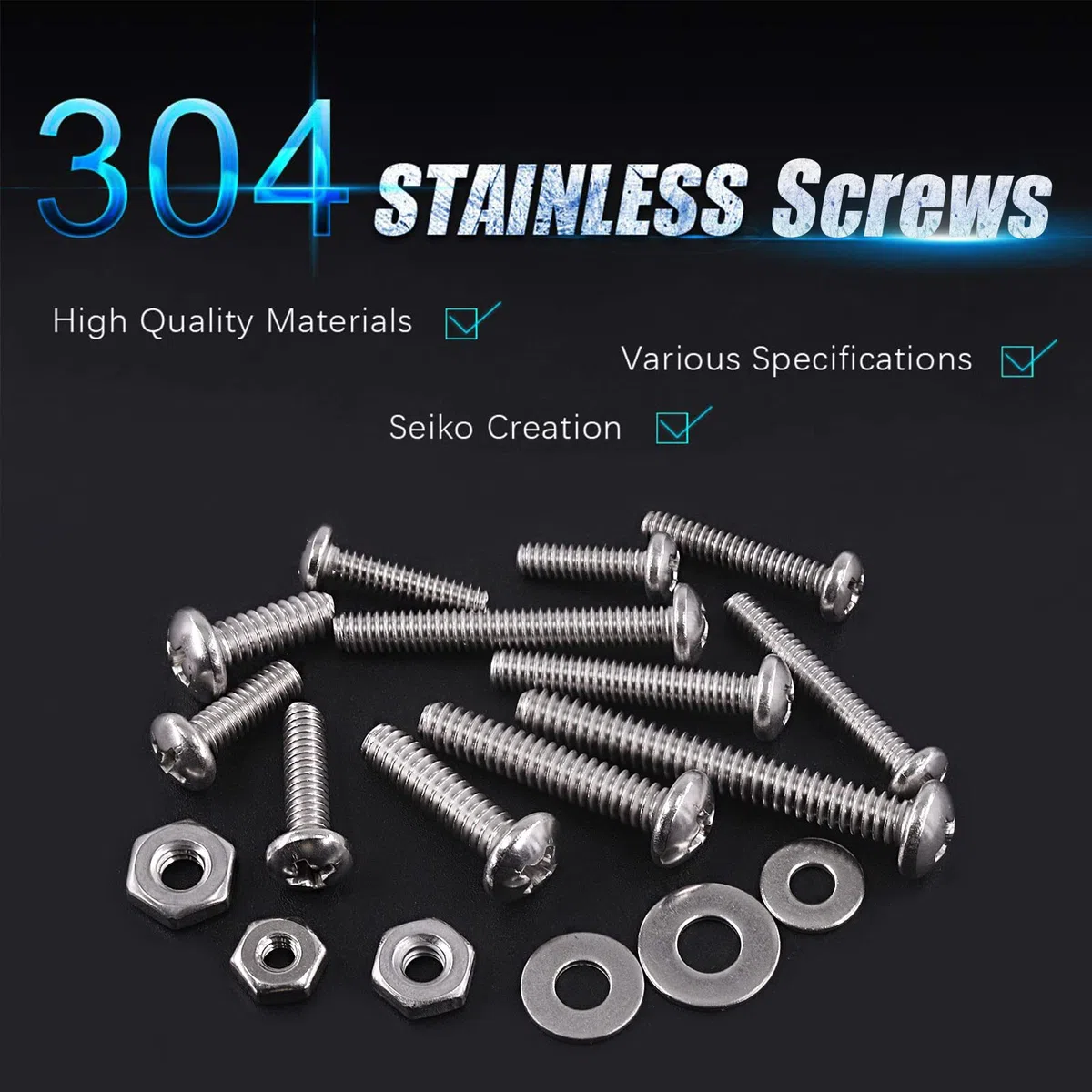 Swpeet 540Pcs #6-32#8-32#10-24 304 SAE Viti e dadi a testa piatta in acciaio inox Phillips con rondelle piatte, assortimento di viti in acciaio inossidabile per uso domestico