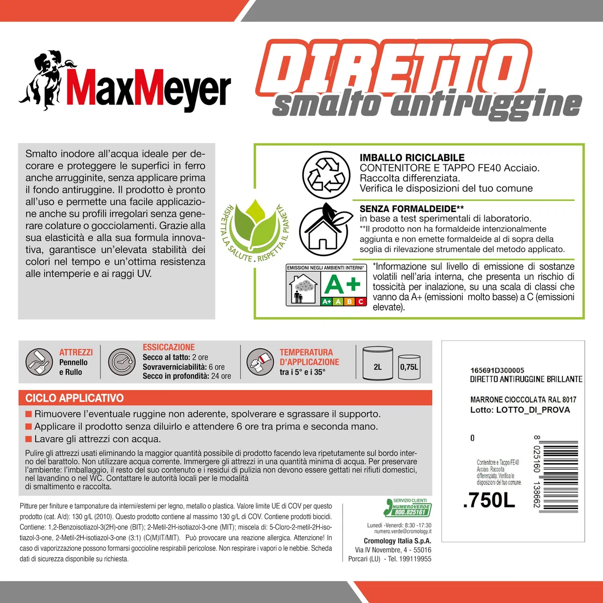 MAXMEYER Diretto Antiruggine Brillante R8017 Marrone Cioccolato 0.75 L