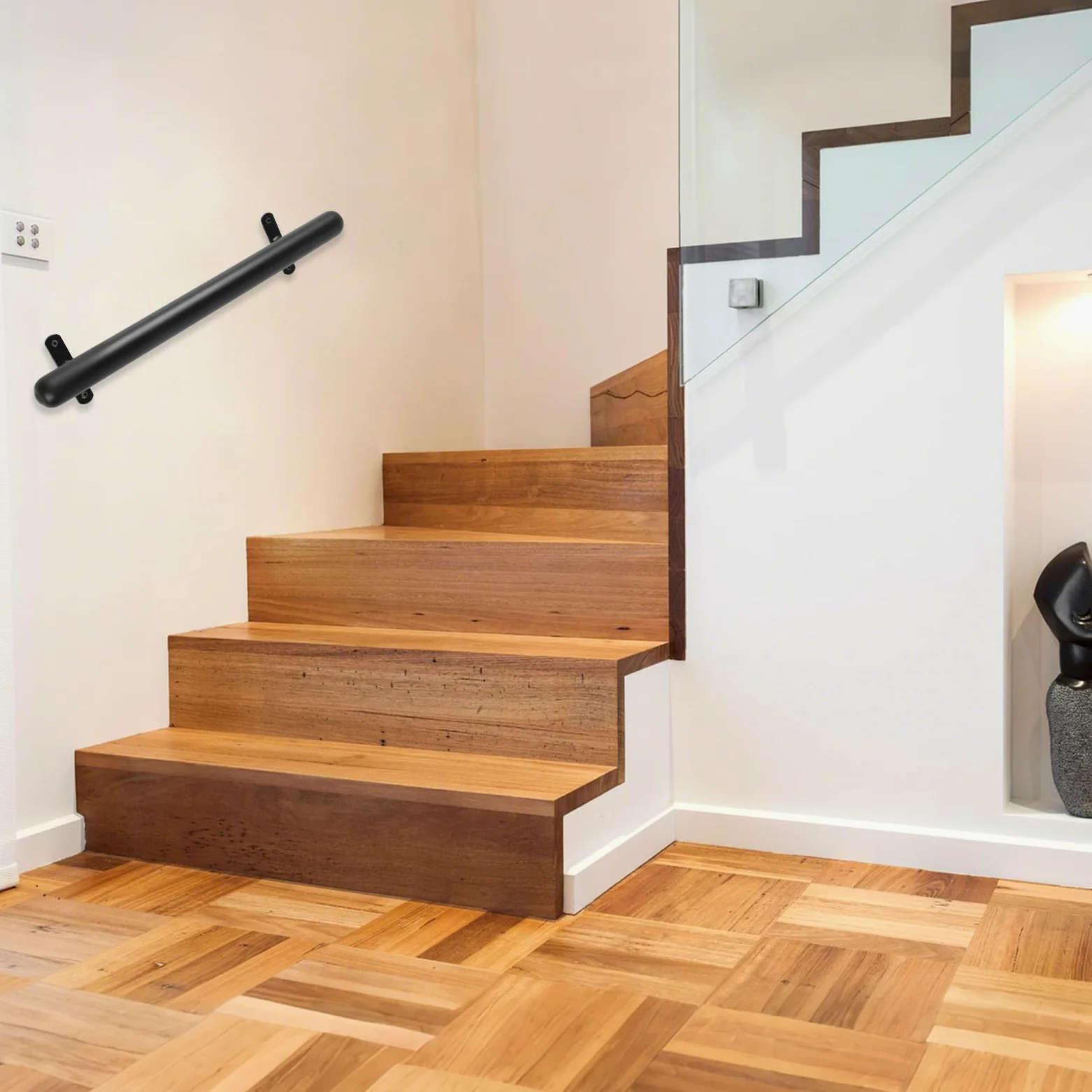 Corrimano metallico 66cm Ringhiera in acciaio inox Corrimano accessibile Maniglia di sostegno a parete Ø32mm Kit ringhiera per scale Maniglie sicurezza per balcone, parapetto, interni/esterni
