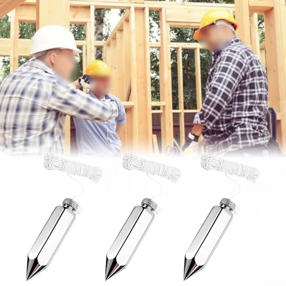 Precision Plumb Bob 226,8 g, forma esagonale, struttura in acciaio, componenti in ottone e corda estesa da 15 metri per prestazioni costanti in loco (3 pezzi)