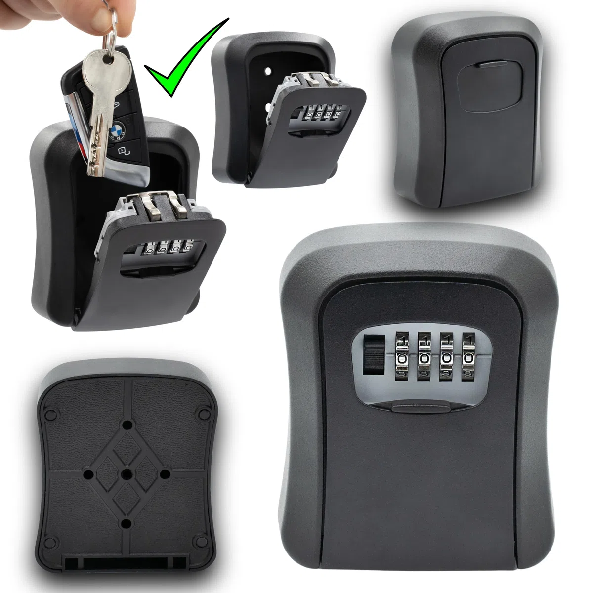BOXILOCK Cassaforte per Chiavi Montata a parete,Cassetta di Sicurezza a Chiave Impermeabile montaggio a parete 4 Cifre Combinazione Codice, Cassetta di Sicurezza a Chiave 11,5x9,5x4cm
