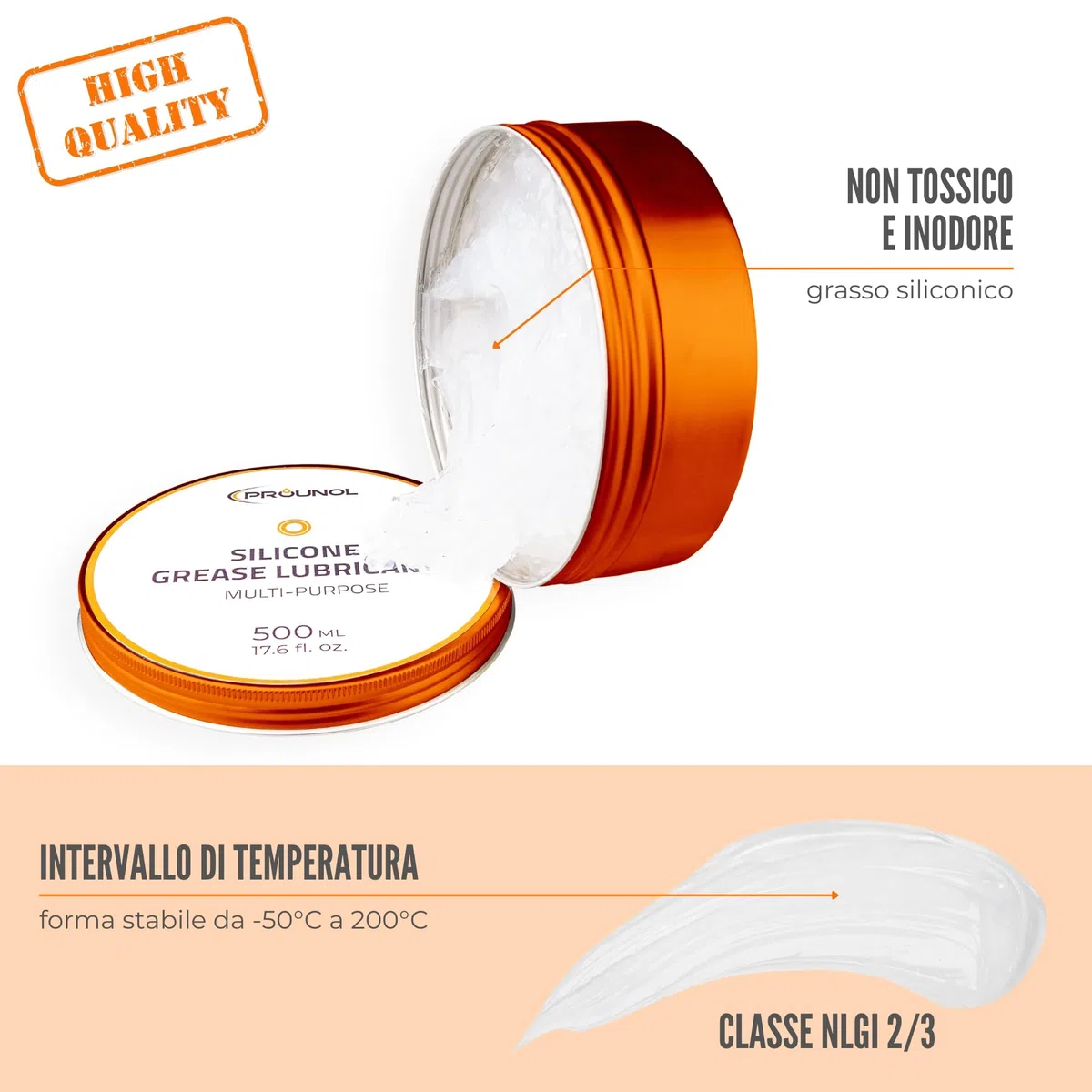 Prounol 100% Grasso al silicone 500 ml, pasta dielettrica multiuso, lubrificante per gomma HT impermeabile