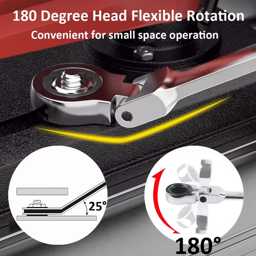 Set di Chiavi Combinate Flessibile Chiavi Inglesi Combinazione Ruotare Chiave Combinata a Cricchetto Chiave ad Estremità Aperta Forchetta Anello Spanner Metrico 24mm