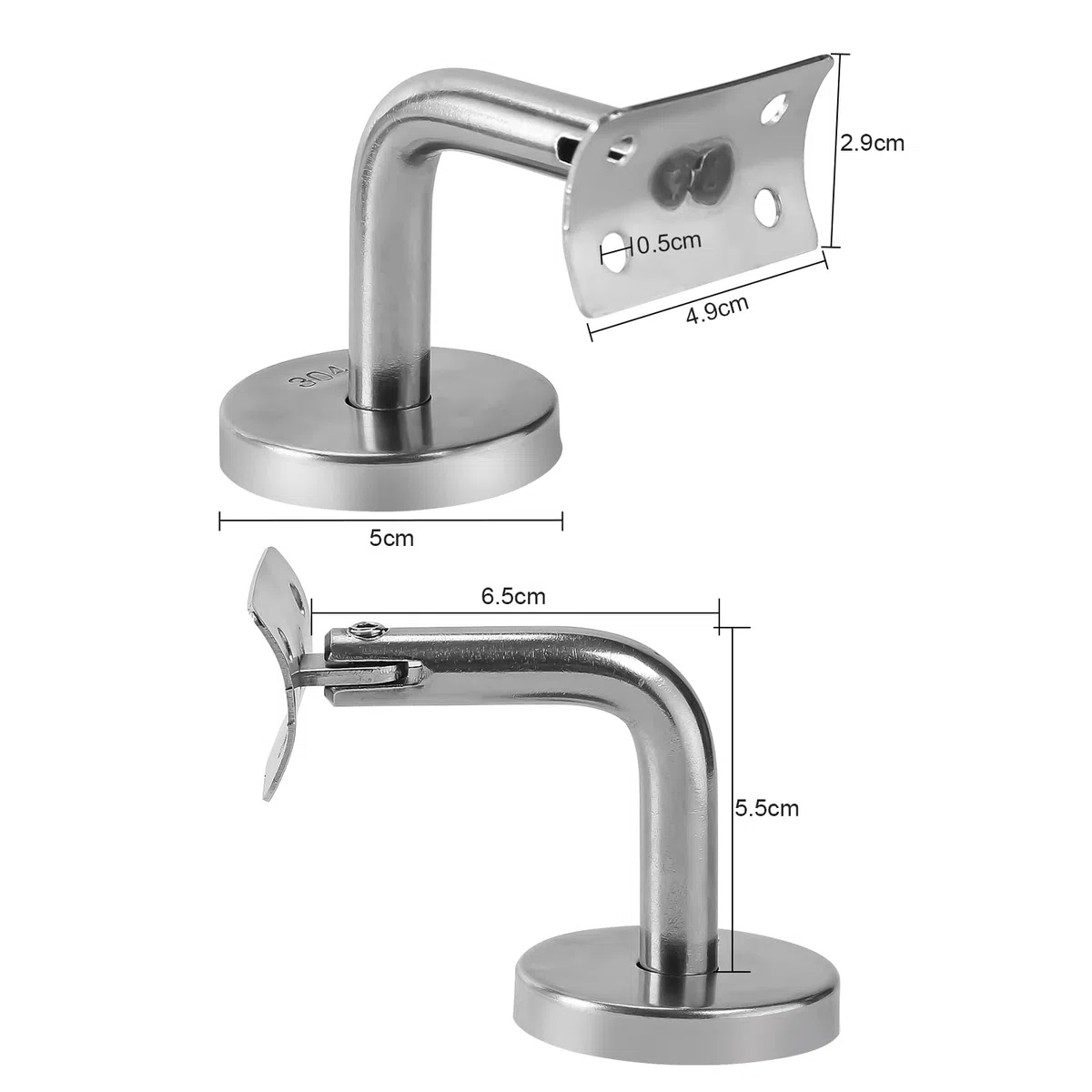 Eulenke Supporto per Corrimano in Acciaio Inox con Rosetta di Copertura - Regolabile per Fissaggio a Parete per Interni ed Esterni