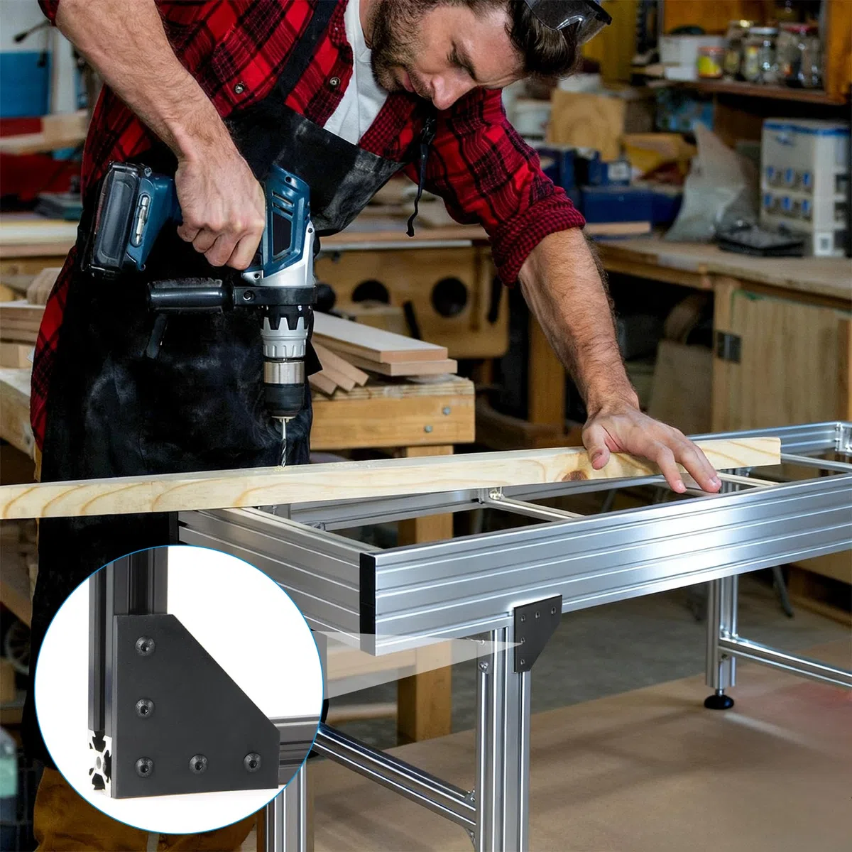 EXLECO 6Pcs Angolare Alluminio Nero, Profilo Alluminio 20x20 Staffe a L di Collegamento Squadrette, con Dadi Chiave Inglese per 6mm Allum Profilo