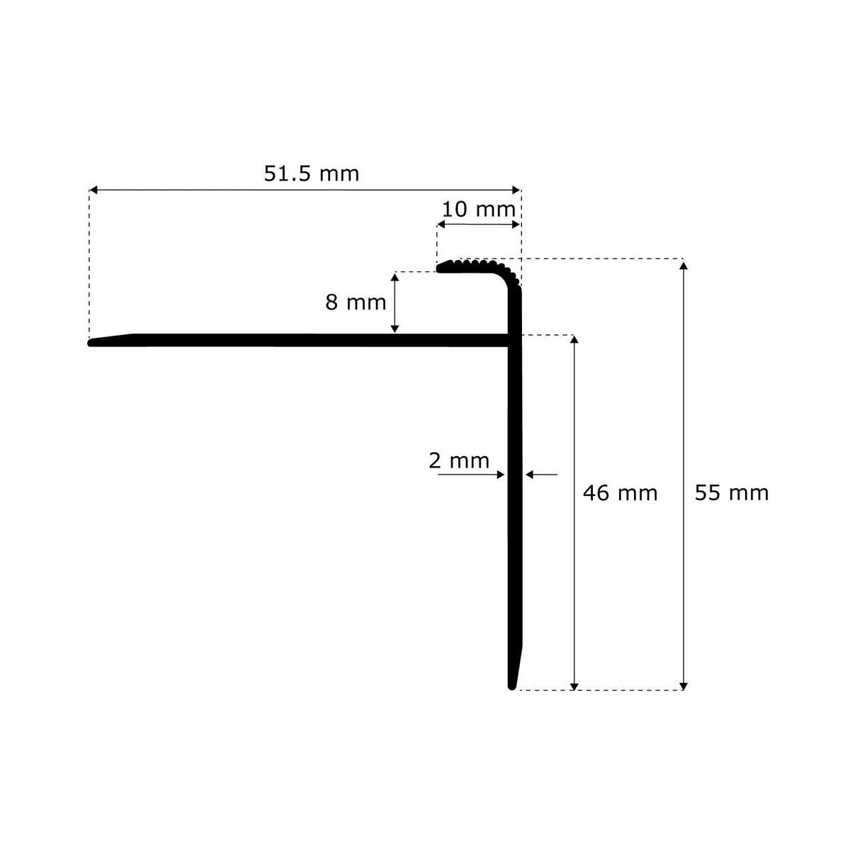Profilo Paragradino Angolare in Alluminio Forma a F per Scale, Montaggio con Viti, Lunghezza 134 cm, Argento