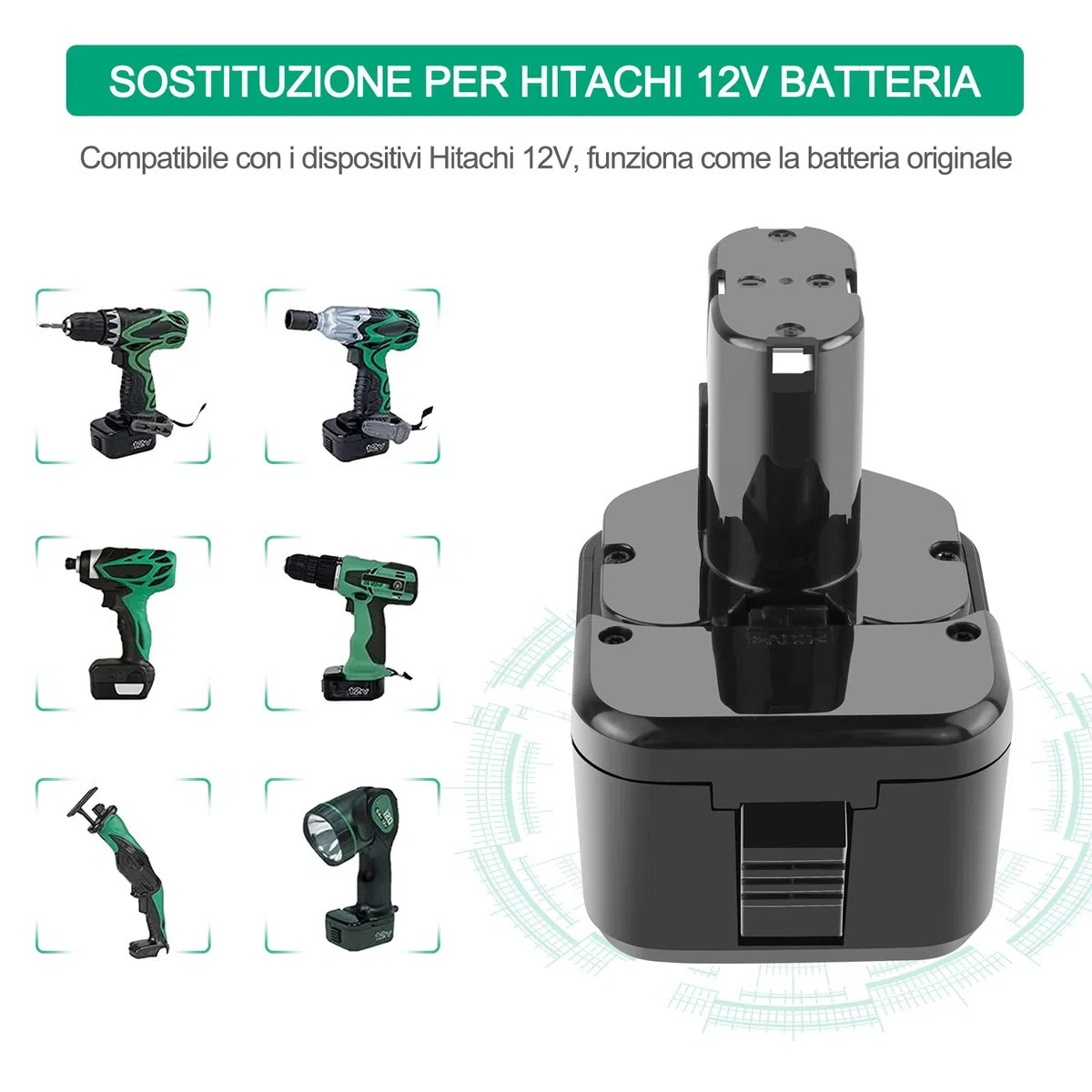 3,5Ah 12V Ni-MH EB1212S Sostituire Batteria per Hitachi 12V EB1214L EB1214S EB1220BL EB1220HL EB1220HS EB1220RS EB1222HL EB1226HL EB1230HL EB1230R EB1230X EB1233X
