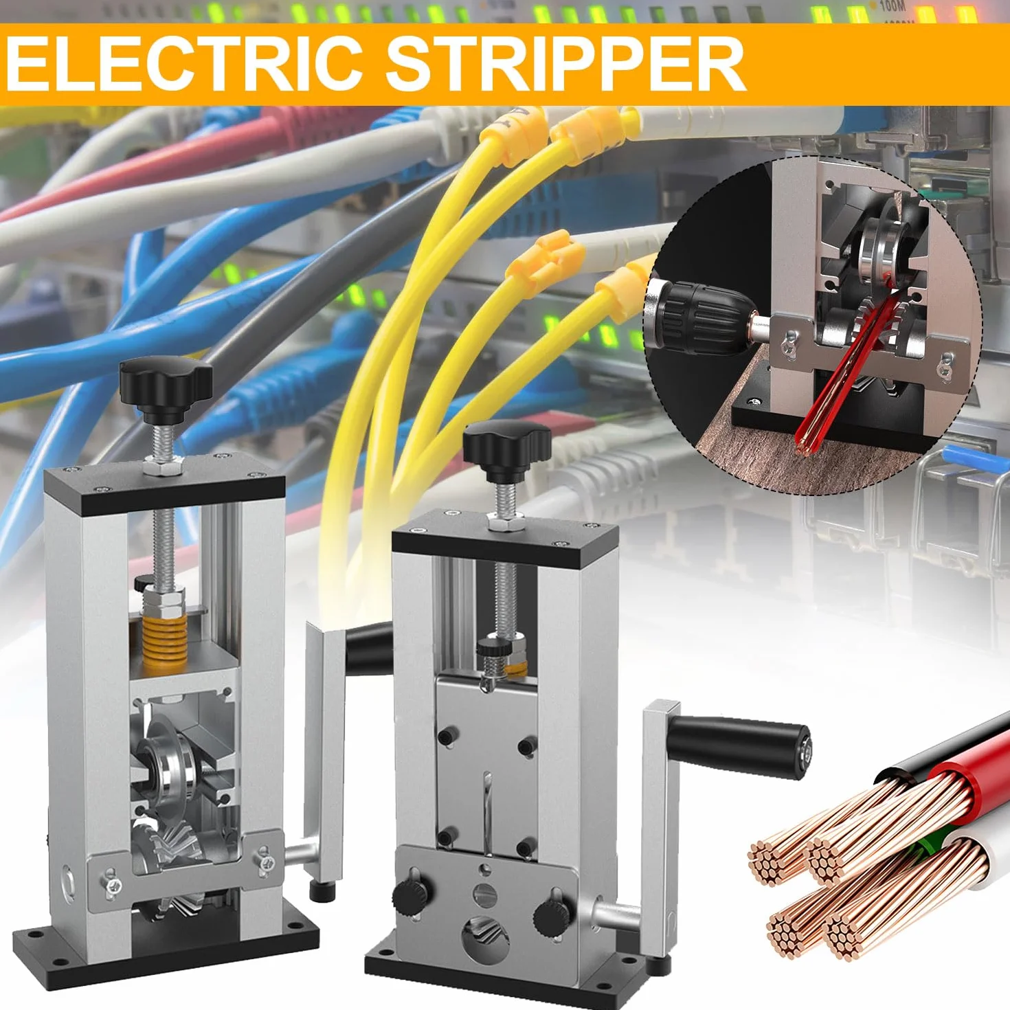 Spellacavi Elettrici per Cavo in Rame da 1 mm-25 mm, Pinza Spelafili Elettricista Alimentata a Manovella o Trapano, Spelacavi per Cablaggio, Riciclaggio e Smantellamento (lega di alluminio)