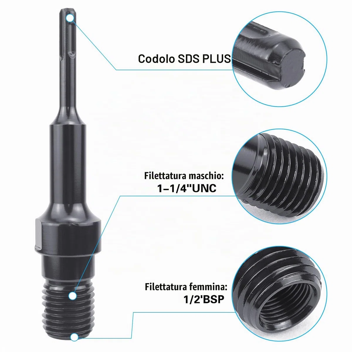 BIGP Adattatore SDS Plus, adattatore da 1 1/4" UNC a SDS Plus per corona diamantata, trapano a corona, adattatore 1 1/4", Adaper per trapano a corona, prolunga