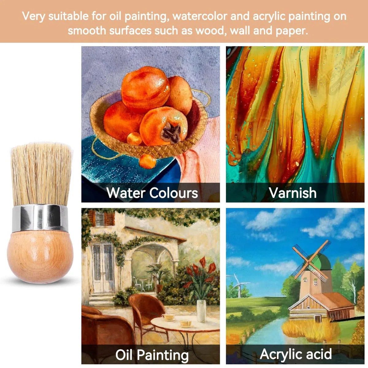 Pennello per Cera,Pennellessa Pittura Muri,Pennello per Stencil,Gesso Cera Pennello per Pittura a Cera Rotondi Vernice a Gesso Cera per Mobili,Pennelli per Pittura ad Acquerello ad Olio Acrilico