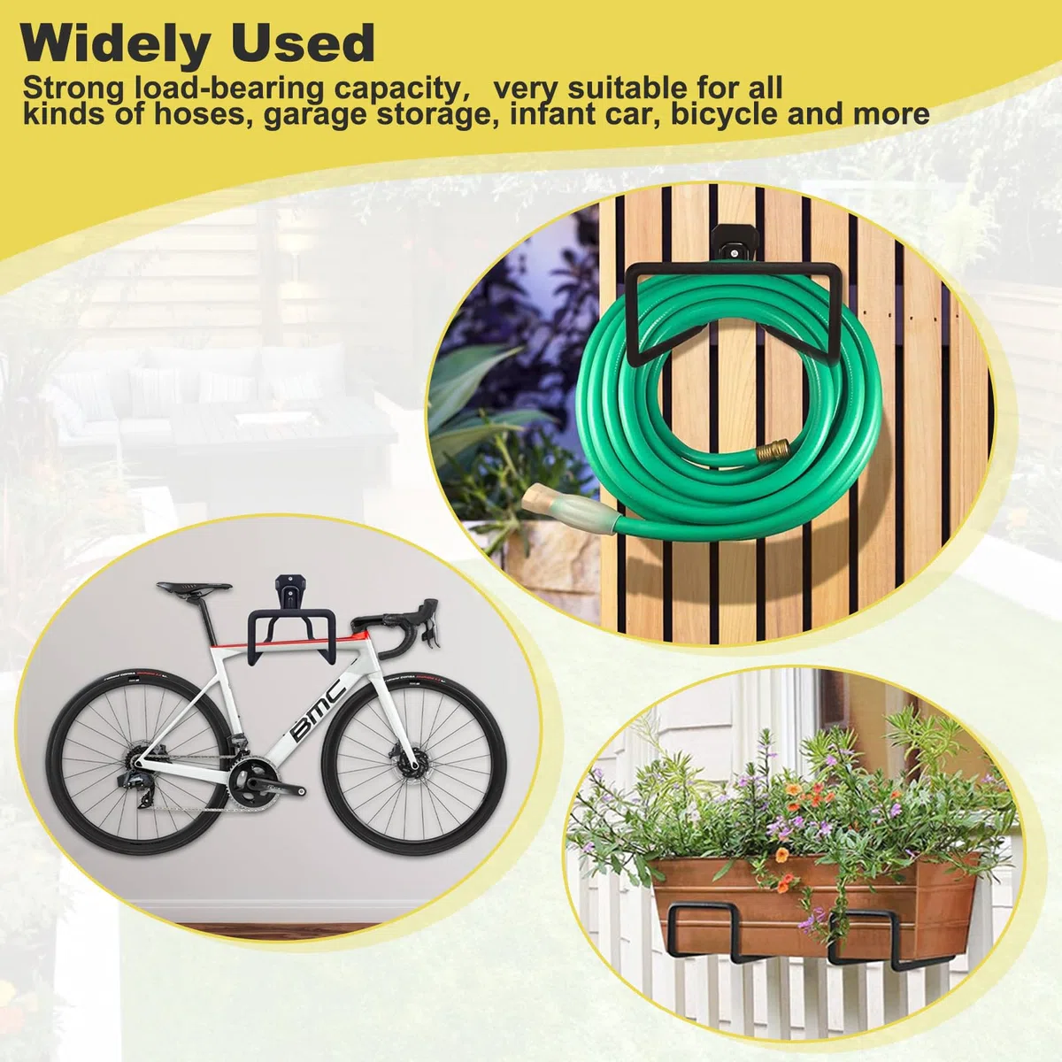 2 Pcs Porta Tubo Giardino Metallo, Supporto Tubetto Flessibile Appendere Parete, Ganci Tubone Acqua Ferro Robusti, Utensili Organizzazione Domestico Durevole per Esterno, Garage, Biciclette (Nero)