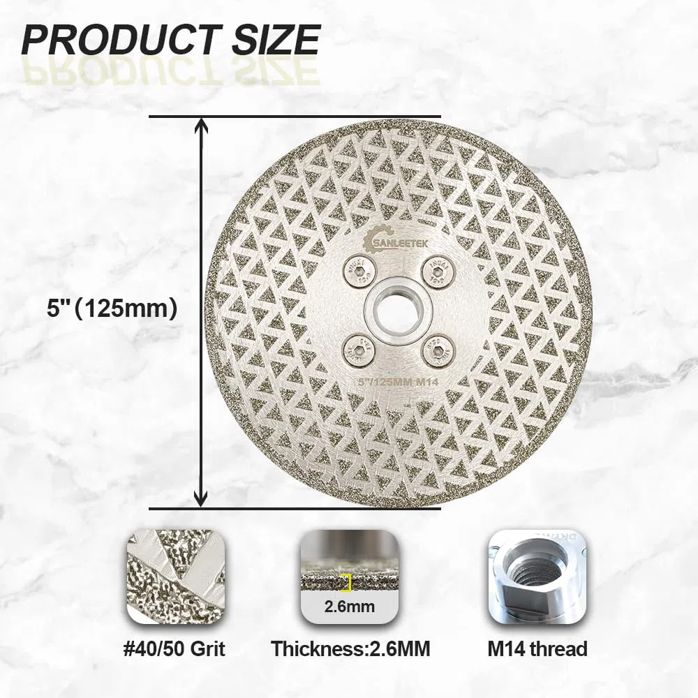 Disco Diamantato 125mm Doppio Lato Lama Elettrolitica per Granito Marmo Ceramica Gres Porcellanato Quarzo M14 Filettatura SANLEETEK