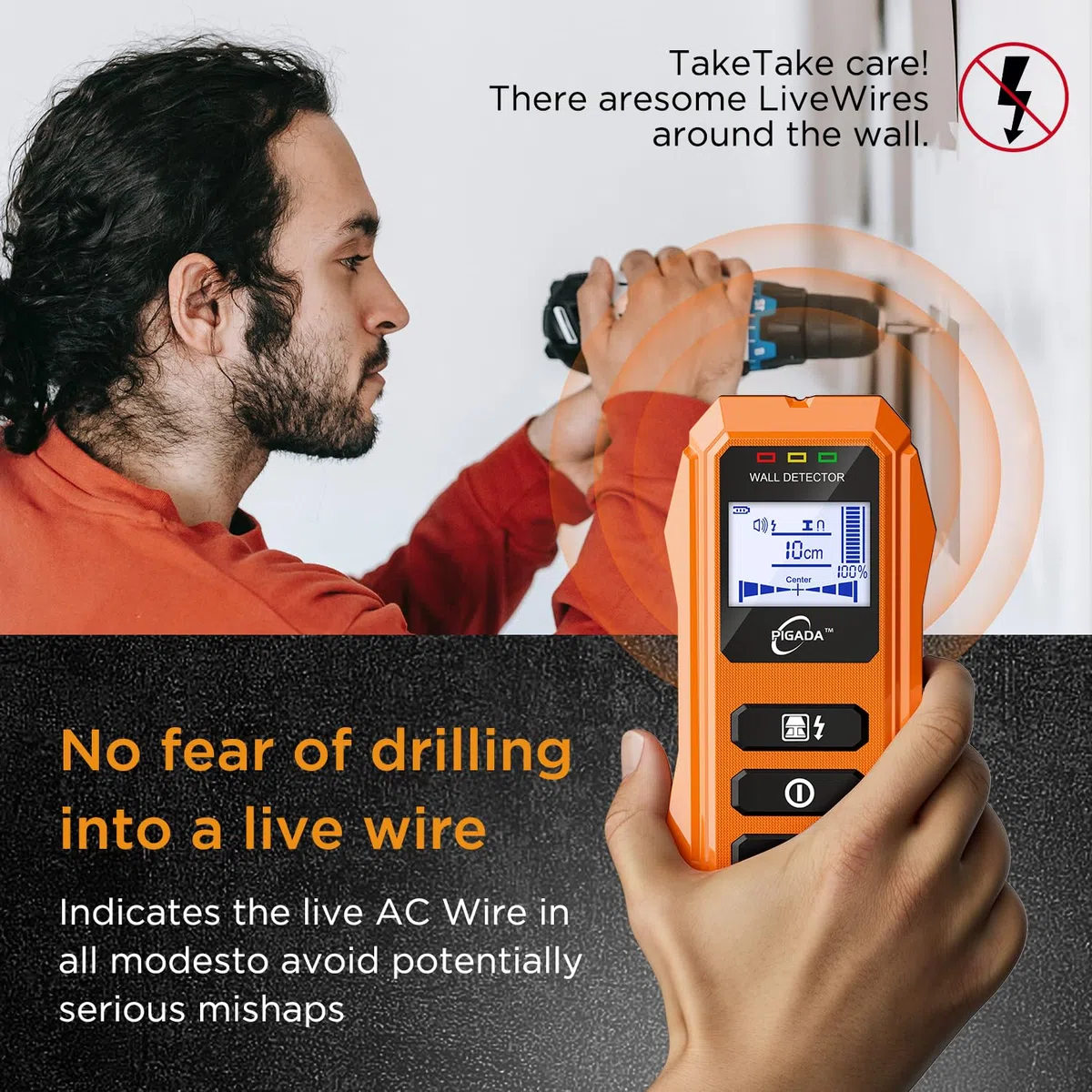 Rilevatore da Parete fino a 12 cm contiene custodia protettiva, Rilevatore di Metallo 6 In 1 con chip microprocessore intelligente Display HD LCD,Avviso Sonoro,Legna/Metallo/Magnetico/Cavi Elettrici