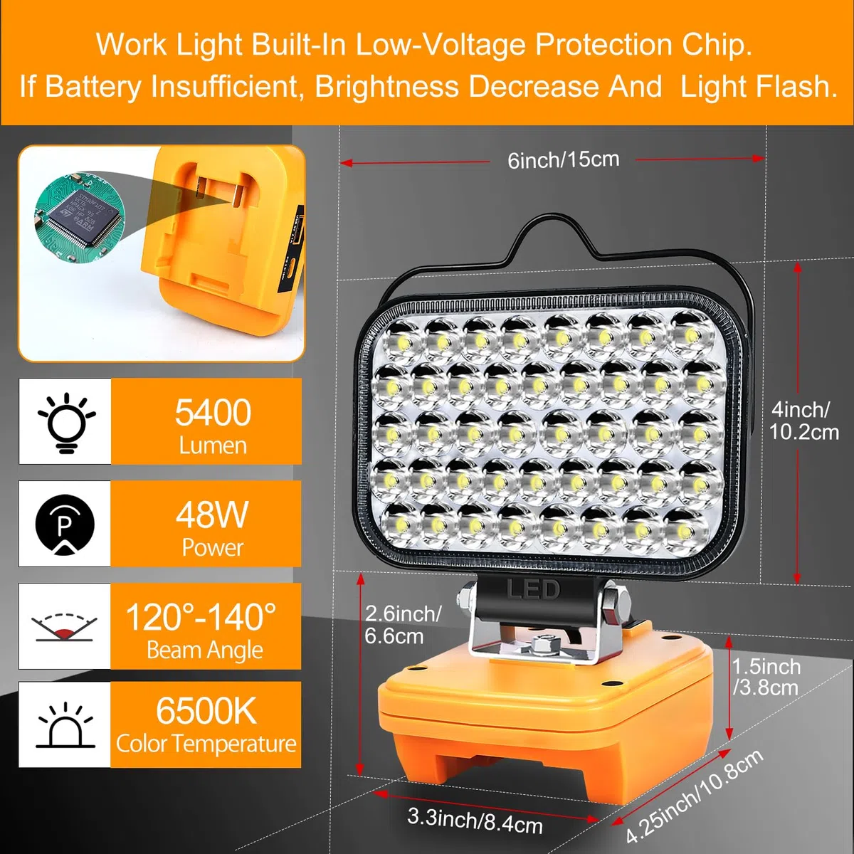 Luce da lavoro a LED senza fili per batteria Dewalt da 20 V, torcia portatile per Dewalt, riflettore, luce di inondazione per cantiere DCB205 DCB206 riparazione/campeggio esterno/garage/emergenza