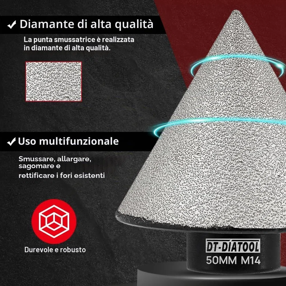 DT-DIATOOL Fresa Diamantata 50mm Punte per Smusso per Allargare Fori in Piastrelle Porcellana Marmo Ceramica Granito