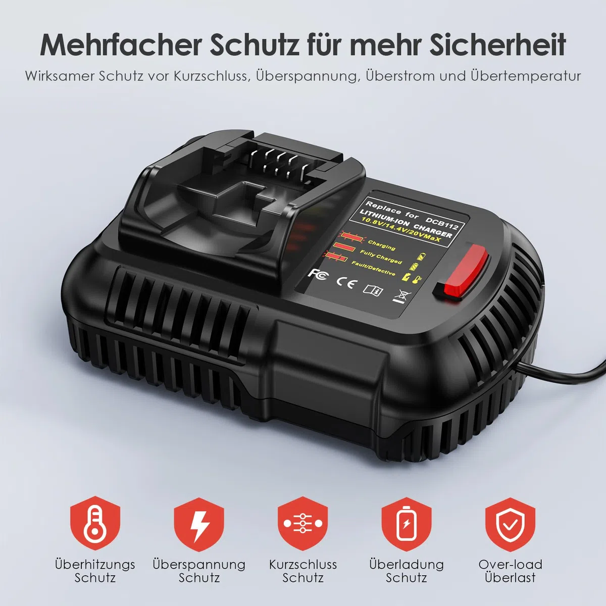 ASUNCELL Caricabatterie da 2,0 A 18 V per batteria DeWalt da 12 V-20 V, caricabatterie per DeWalt DCB112 DCB115 DCB203 DCB204 DCB205 DCB206 DCB201 DCB120 DCB127