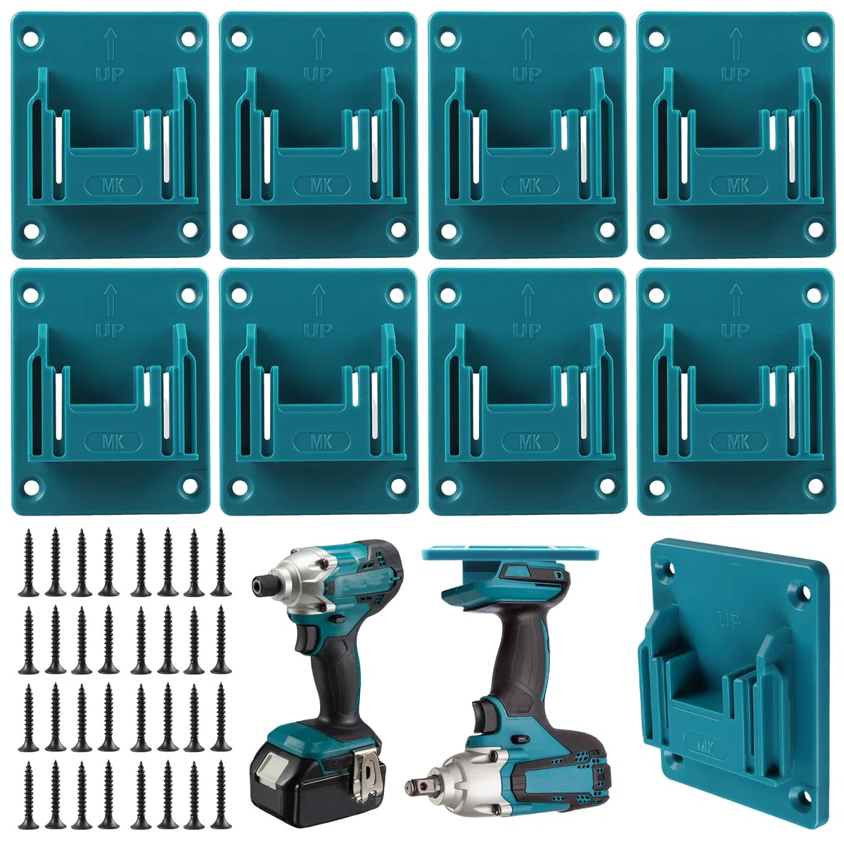 HOSPAOP 8 supporti da parete per dispositivi a batteria Makita da 18 V, supporto per trapano per utensili elettrici, supporto per avvitatore con 32 viti, supporto per macchina per officina e garage