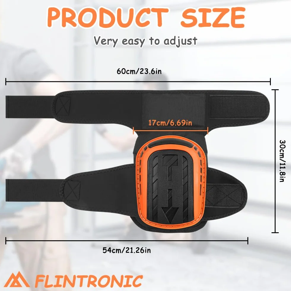 flintronic Ginocchiere Lavoro, 1 Paio Ginocchiere Professionali con Imbottitura Gel e Cinturini Antiscivolo Rgolabili, Ginocchiera Piastrellista per Lavoro, Giardinaggio e Costruzione
