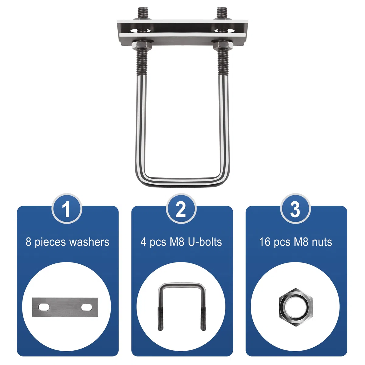 Bulloni Acciaio Inox M8, 8 Pezzi U-Bolts, Bullone a U Quadrati, Staffe a U Con Dado Piastra Telaio E Rondella, Quadrati Bulloni U Per Serraggio Tubi, Traino Auto Barche