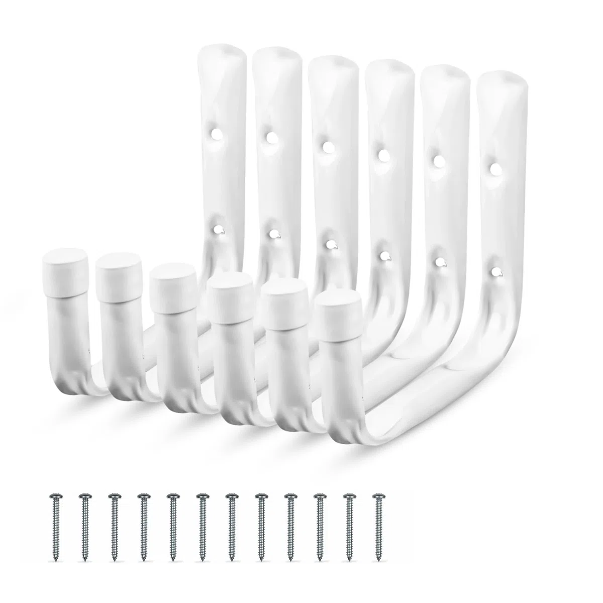 Confezione da 6 ganci Jumbo per garage | 140 x 130 mm grandi ganci per appendere | ganci in metallo bianco per scaletta organizer capannone, garage ripostiglio, attrezzi da giardino, biciclette, scale