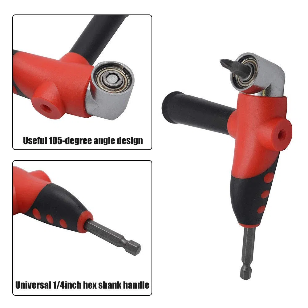 Set di accessori per trapano ad angolo retto, 105 gradi, attacco esagonale da 0,6 cm