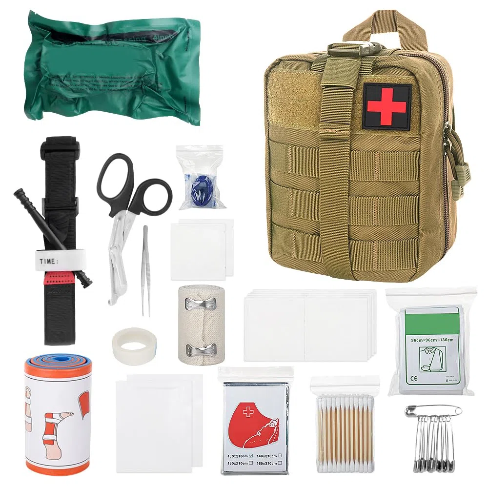 Mineup Kit di Primo Soccorso per Esterni, 46 pezzi Tattico Militare Trauma Kit di Pronto Soccorso, Kit di Emergenz Professionale, Kit Sopravvivenza per casa, auto, campeggio all'aperto, Cachi
